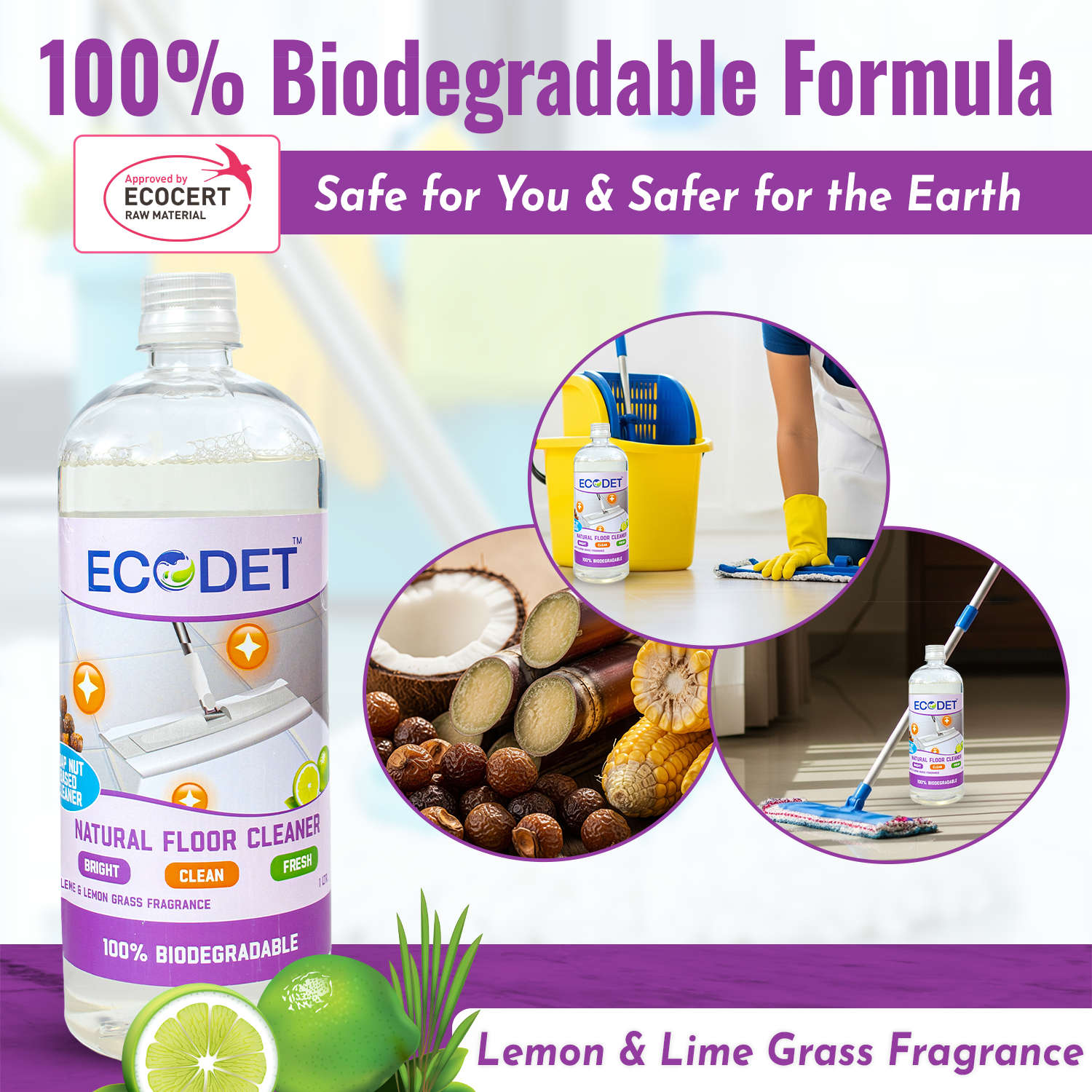 Natural Floor Cleaner - Lime & Lemon Grass - 1 Litre