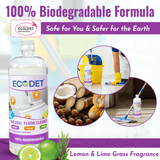 Ecodet Natural Floor Cleaner 1 litre bottle with lemon and lemongrass fragrance, biodegradable and eco-friendly formula safe for floors, kids, and pets.
